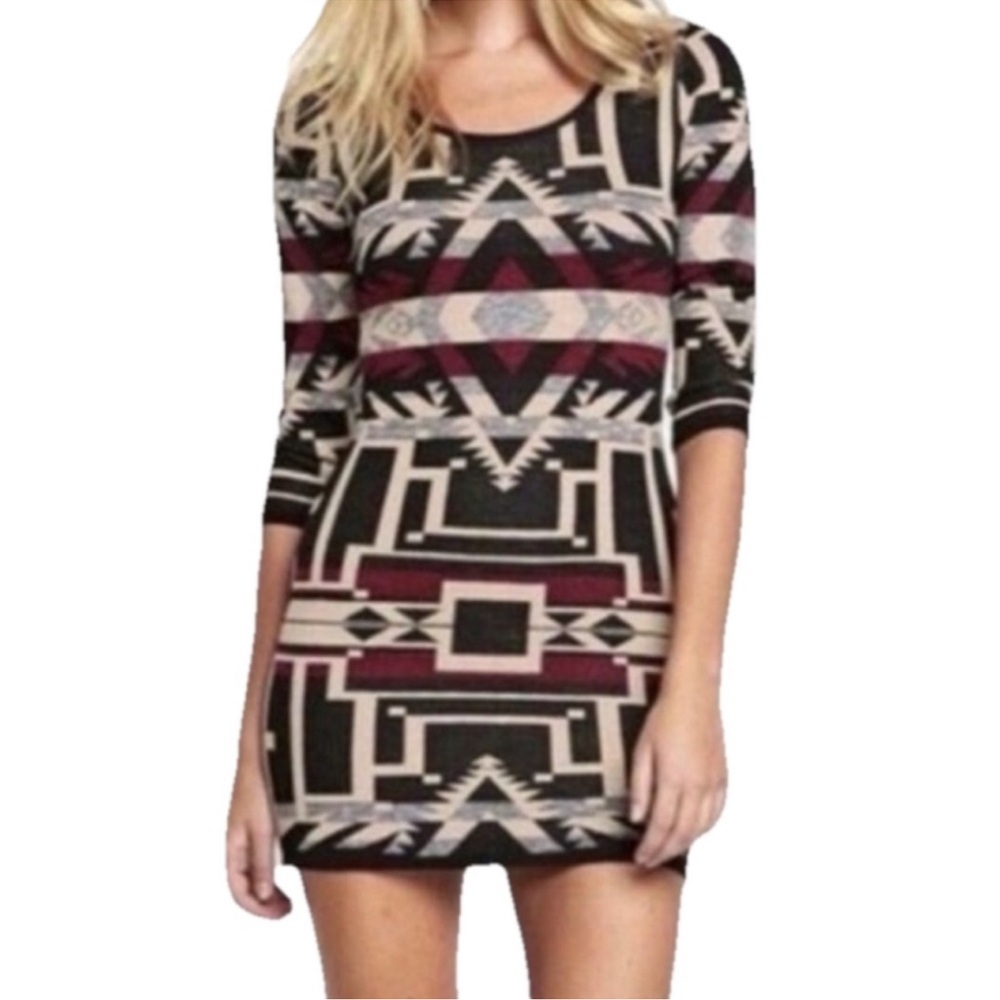 Sweater Dress Tunic Knit aztec boho Mini Denim & Supply RL black large